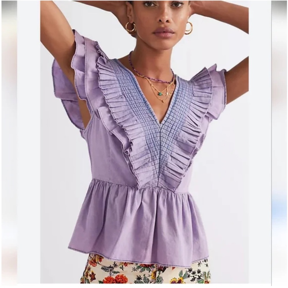 NWT Anthro x Mare Mare Ruffles Chambray Blouse Size XL